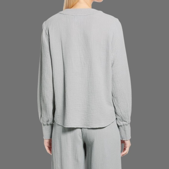 Sunday's Textured Smocked Cuffs Long Sleeve Split Top - Picture 2 of 15